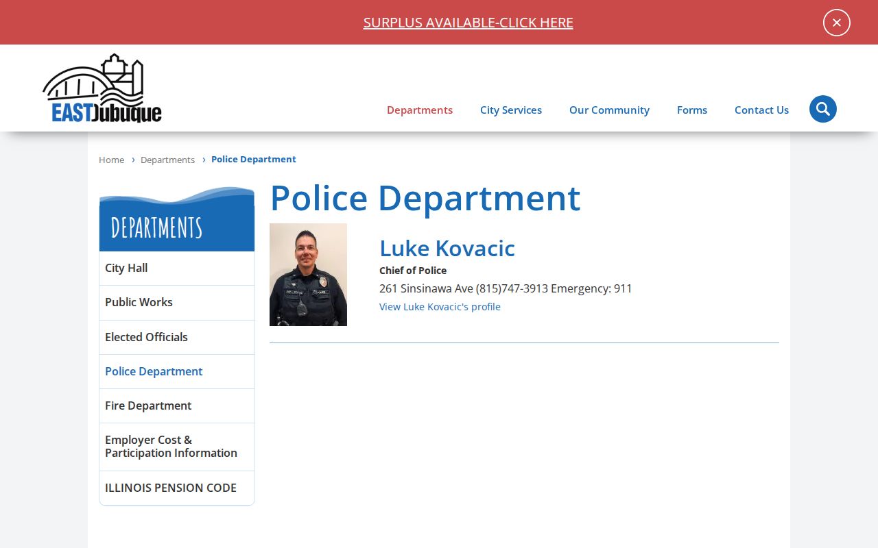 Official East Dubuque Police Department webpage with city police contact information