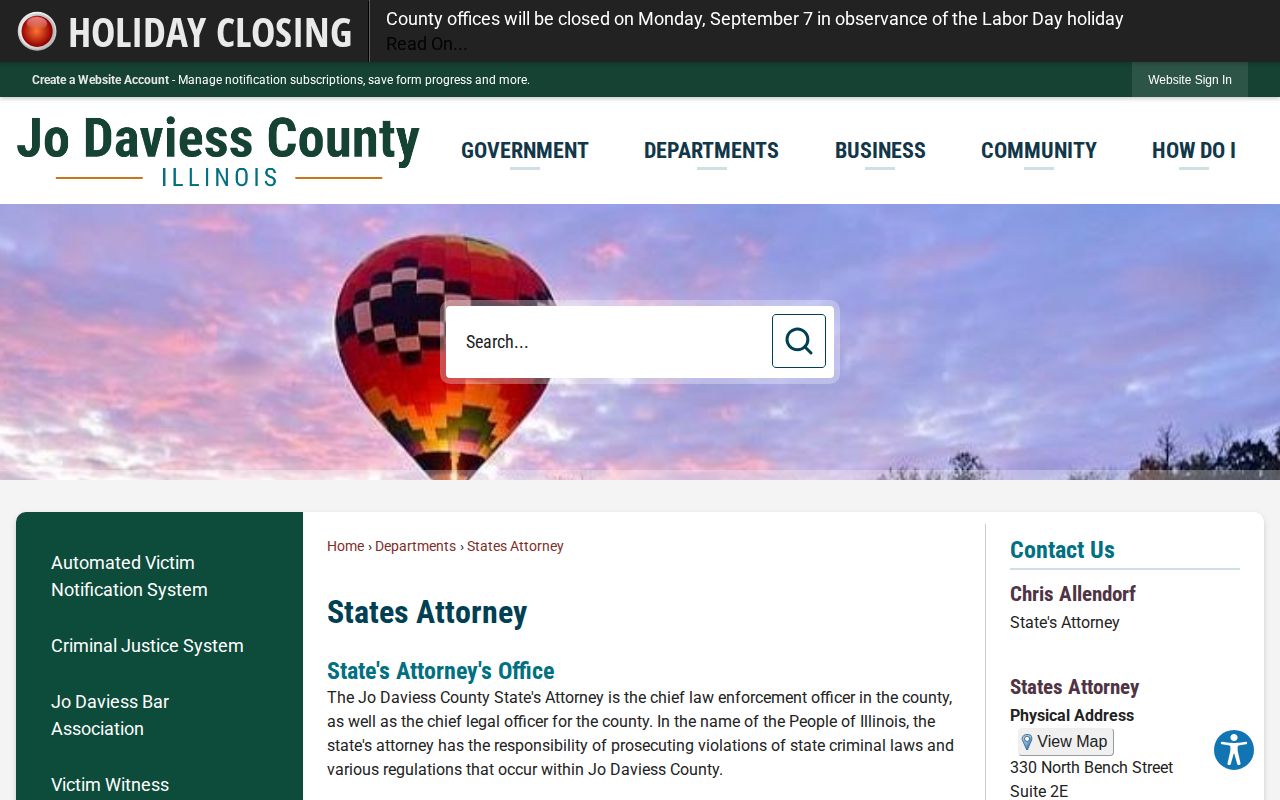 Jo Daviess County State's Attorney page linking to VINELink