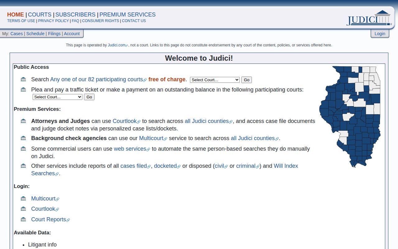 Judici Illinois court case search landing page