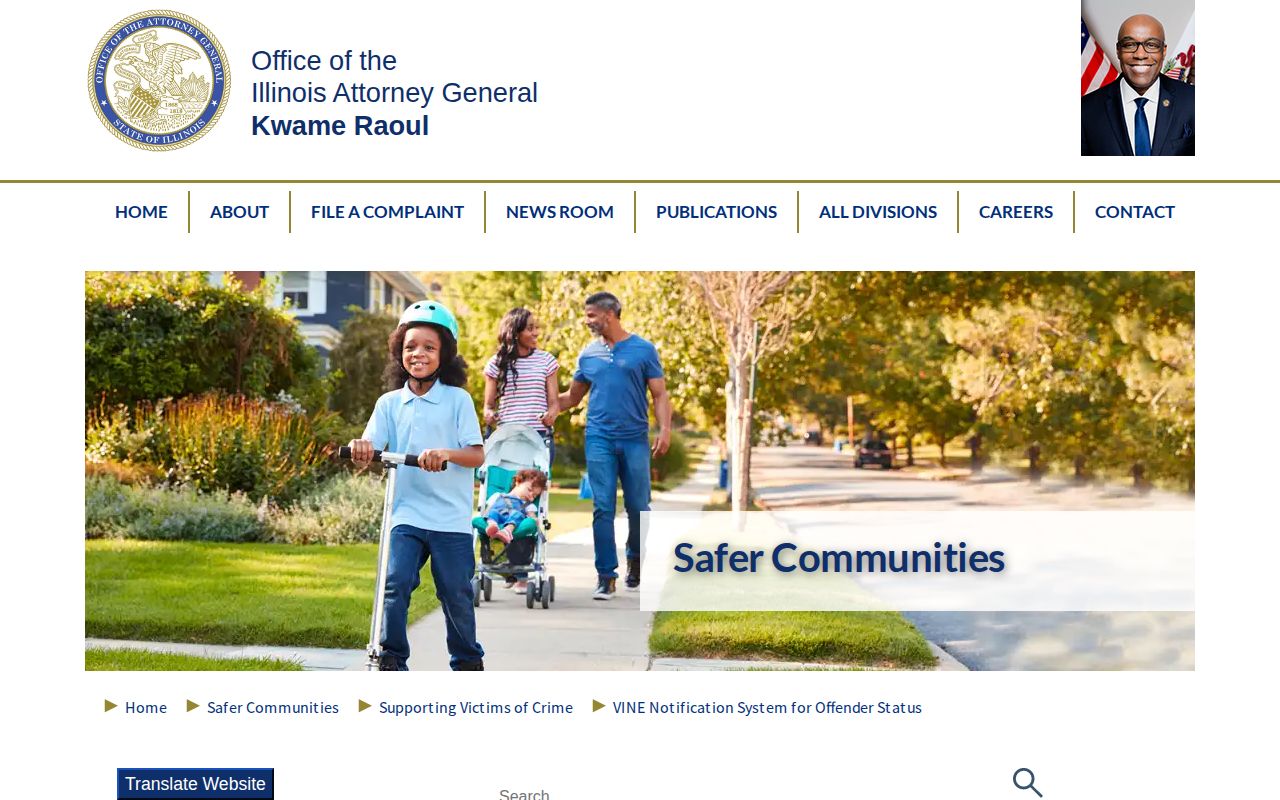 Illinois Attorney General webpage explaining VINE notifications