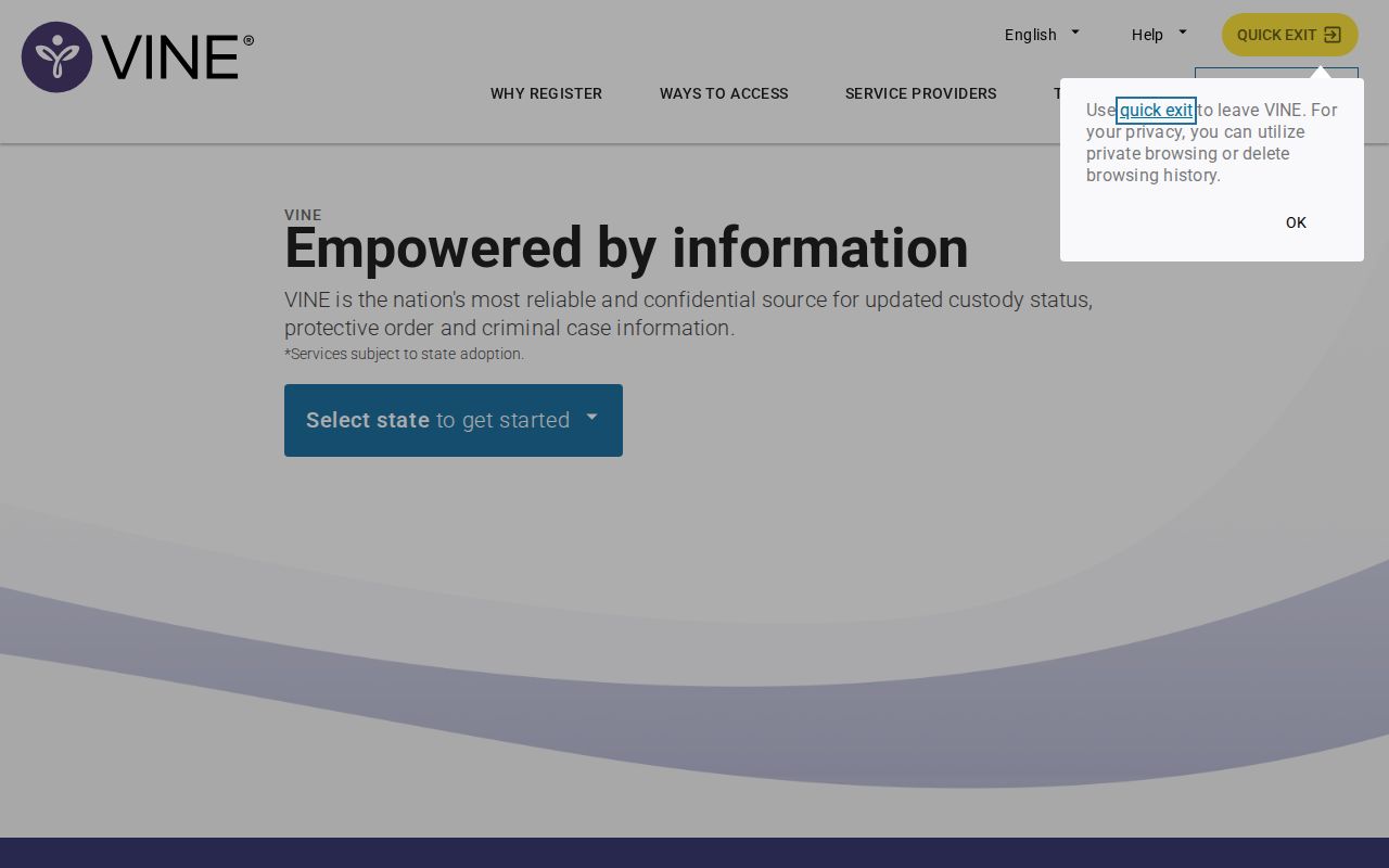 VINELink custody search interface without personal search data