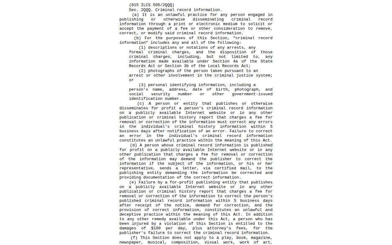 Illinois law concerning paid correction or removal of criminal-record information